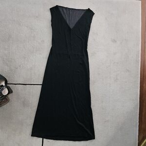 Black sheer back stretch fit and flare midi dress US4